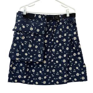 Duluth Trading Co Womens Large Navy Floral Heirloom Gardening Skort w/ Belt Bag